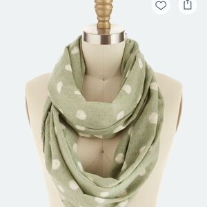 Octavia Madison Polka Dot Green and White Infinity Scarf with Soft Knit Texture